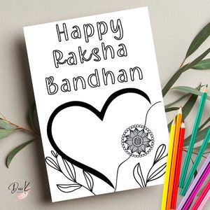 Printable Coloring Kids Raksha Bandhan Card, Rakhri Card, Modern Rakhi Card, Sibling Card, Blank Card, INSTANT DIGITAL DOWNLOAD