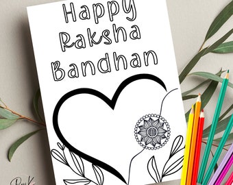 Printable Coloring Kids Raksha Bandhan Card, Rakhri Card, Modern Rakhi Card, Sibling Card, Blank Card, INSTANT DIGITAL DOWNLOAD
