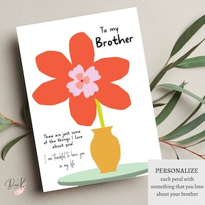Bruder Dankbarkeit Blumenkarte, Geschwister Bruder Geburtstagskarte, benutzerdefinierte Raksha Bandhan Karte, leere Karte, sofortiger digitaler Download