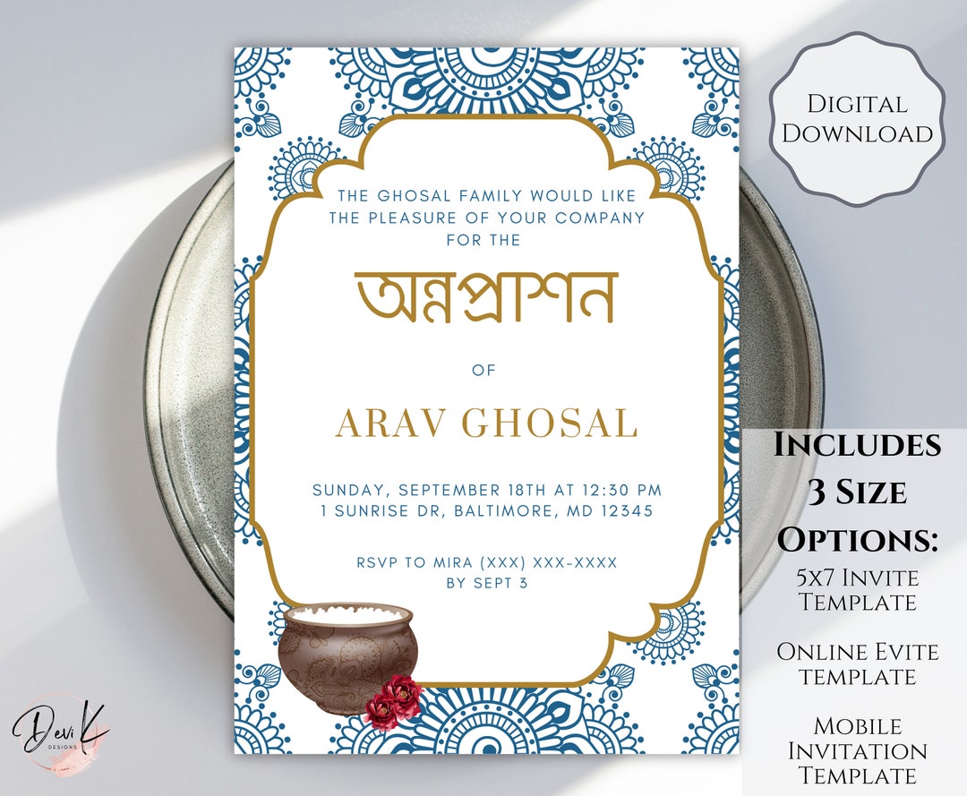 Annaprashan Invitation Template, First Rice Ceremony, Blue, Annaprasana ...