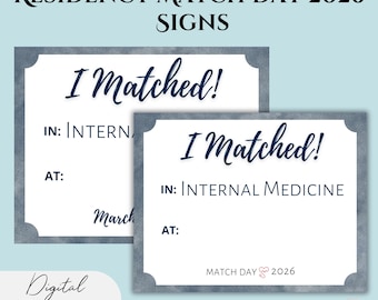 Residency Match Day Signs 2026 Editable Template "I MATCHED"  Printable Virtual Match Day Party Decor
