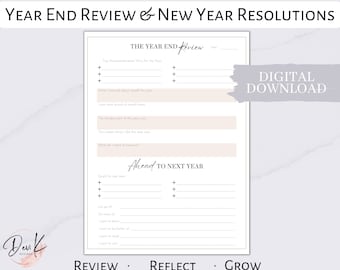 2025 2026 New Years Resolution Planner, Year End Review Printable, Year Reflection, Self-Reflection Guide, A4, US Letter, A5