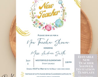 Neue Lehrer-Dusche bearbeitbare Einladungsvorlage, neuer Lehrer-graduierter, Lager das Klassenzimmer, neue Lehrer-Party-Einladung, Evite, bewegliche bewegliche einlädt