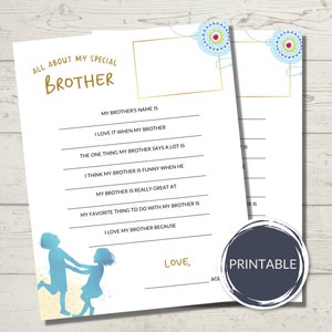 Alles über meinen Bruder druckbarer Fragebogen, Raksha Bandhan Aktivität, druckbares Geschenk für Bruder, Schwester zu Bruder Geschenk, Bruder Geburtstag