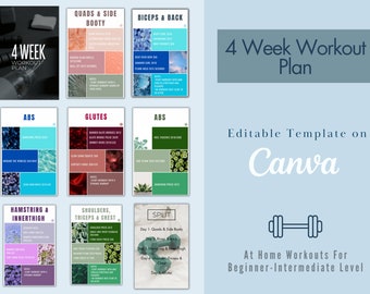 4 Wochen Trainingsplan für Zuhause: Kurzhantel-Übungen (Canva Template)