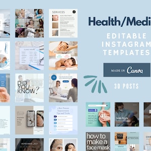 30 szablonów postów na Instagramie Canva Medical | Chiropraktycy | Edytowalny post na Instagramie Health | Szablon medyczny | Lekarz IG | Post na Instagramie | Dentysta