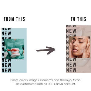 K&ouml;nnte beinhalten: Ein Vorher-Nachher-Bild, das den Unterschied zwischen einer Werbung f&uuml;r eine Zahnklinik und einer Werbung f&uuml;r Hautpflege zeigt. Beide Anzeigen zeigen das Wort &bdquo;NEU&ldquo; mehrmals in schwarzer Schrift auf hellblauem und hellbraunem Hintergrund. Die Anzeige f&uuml;r die Zahnklinik zeigt eine Nahaufnahme einer Hand, die eine Zahnb&uuml;rste und ein Zahnmodell h&auml;lt. Die Anzeige f&uuml;r Hautpflege zeigt eine Nahaufnahme eines Gesichts mit einem wei&szlig;en Schaumreiniger auf der Haut.