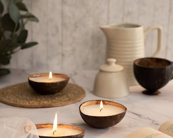 Vela/Diya ecológica Thenga de cáscara de coco (Juego de 2, con aroma a coco)