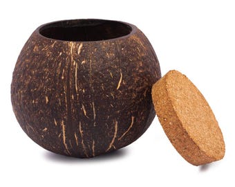 Recipientes herméticos Thenga de cáscara de coco con tapa / Para almacenar artículos de cocina, alimentos, especias, frutos secos y aperitivos - 300 ml (Juego de 1)