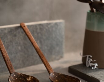 Cuchara para servir Thenga Natural hecha a mano con cáscara de coco / Ecológica (2)