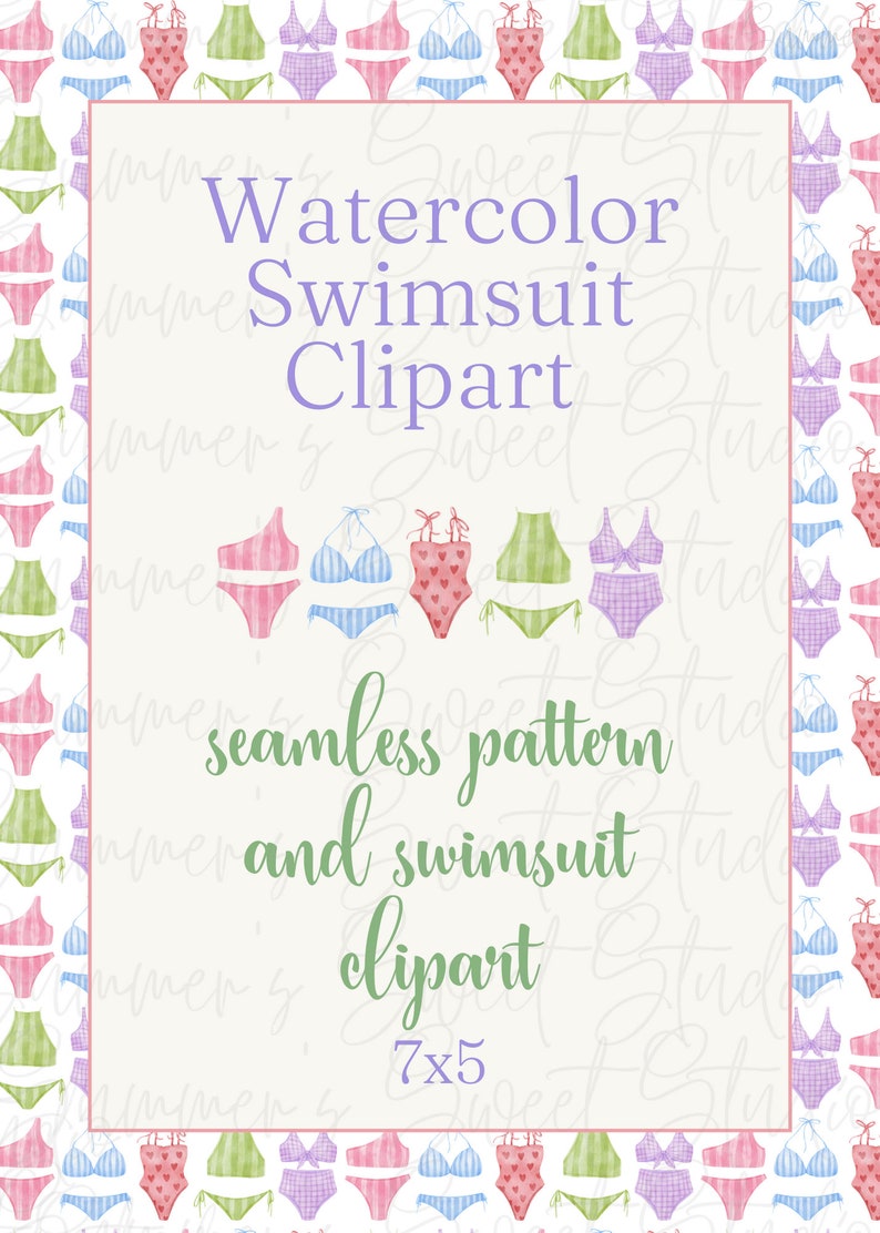 Watercolor Swimsuits Seamless Pattern, Clipart, Printable, JPG, Digital ...