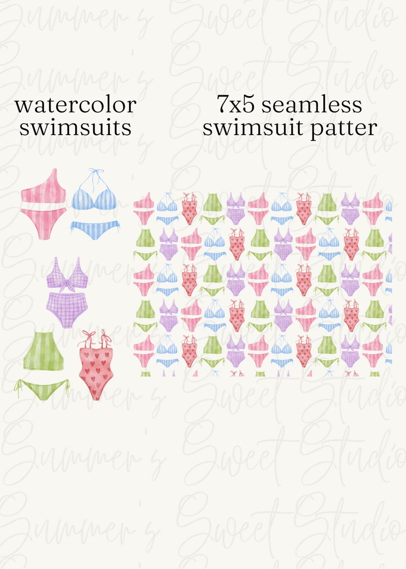 Watercolor Swimsuits Seamless Pattern, Clipart, Printable, JPG, Digital ...