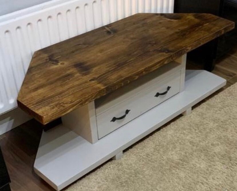 Rustic Solid Wood Country Style Corner Tv Unit Corner Tv Stand Etsy UK