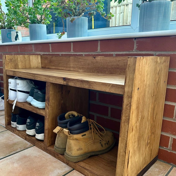 Solid wood rustic Holloway bench shoes rack