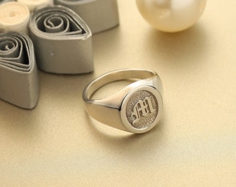 Valentijnsdag cadeau voor hem, gouden Signet Ring, Signet Ring, Sterling zilveren ring, jubileumcadeau voor man, gepersonaliseerd cadeau, papa cadeau
