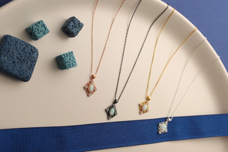 Dainty Opal Necklace  Opal Necklace  Silver Necklace  Opal image 2