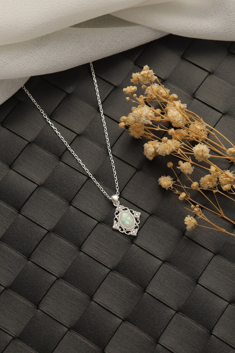 Dainty Opal Necklace  Opal Necklace  Silver Necklace  Opal image 9