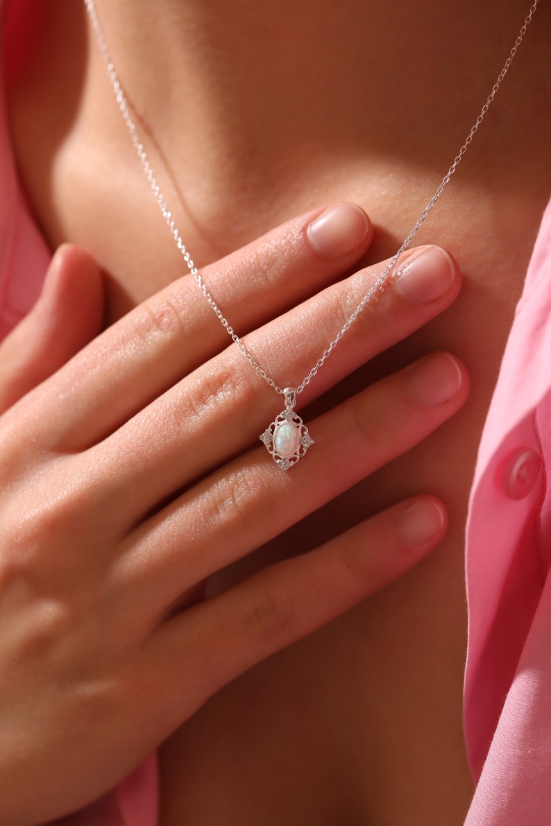 Dainty Opal Necklace  Opal Necklace  Silver Necklace  Opal image 1