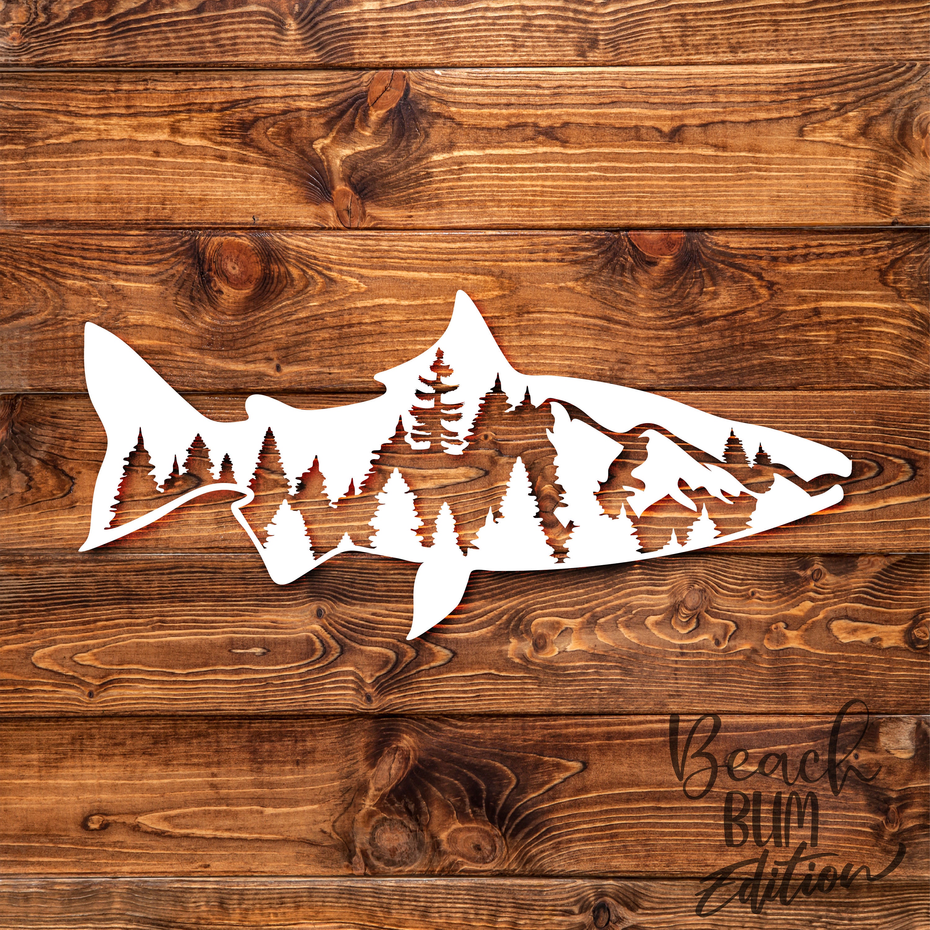 Fishing Decal, Salmon Decal, Mountain Decal, Mountain Salmon