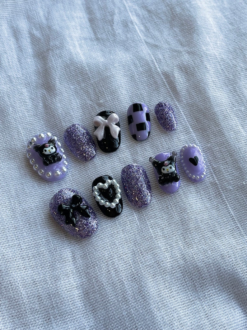 Cute Kuromi Presson Nails Korean-style Nail Art Korean Gel | Etsy