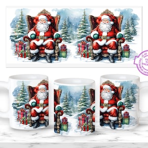 Holiday Christmas Mug Wrap - Winter Sublimation Mug Designs, 15 oz Mug Template, Santa PNG for Commercial use
