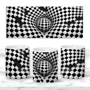 3D Black White Optical Illusion Mug Wrap - 11oz Sublimation Design, 15 Oz Mug Template, Sublimation Designs, Digital Download, 11 Oz Mug