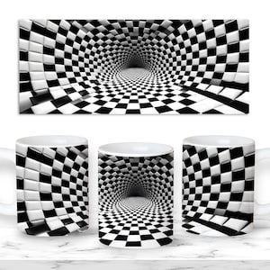 3D Black White Optical Illusion Mug Wrap - Surrealism Geometric 11oz Sublimation Design, Sublimation Designs, Digital Download, Mug Design