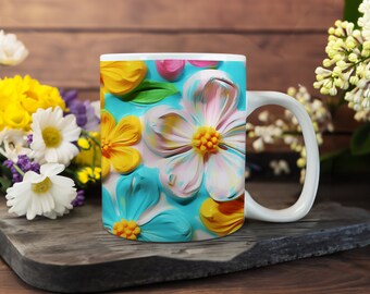 3D Mug Wrap Colorful Daisy Flowers Sublimation Design, 15 Oz Mug Template, Sublimation Designs, Digital Download, 11 Oz Mug Template