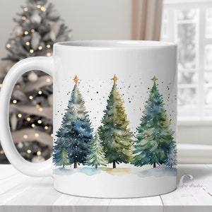 Christmas Mug Christmas Tree - Winter Sublimation Mug Designs, 15 oz Mug Template, Santa PNG for Commercial use.