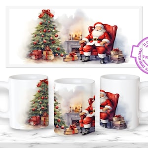 Christmas Holiday Winter Coffee Mug Design Wrap PNG - Santa Mug Press Sublimation Designs - 11 oz and 15 oz Mug Template, commercial use.