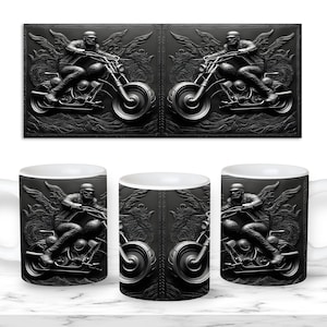 3D Leather Motorcycle Mug Design Wrap, 11 oz, 15oz Coffee Cup Sublimation Design, Mug 3D Wrap for Chopper Biker, Instant Download