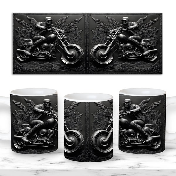 3D Leather Motorcycle Mug Design Wrap, 11 oz, 15oz Coffe Cup Sublimation Design, Mug 3D Wrap for Chopper Biker, Instant Download