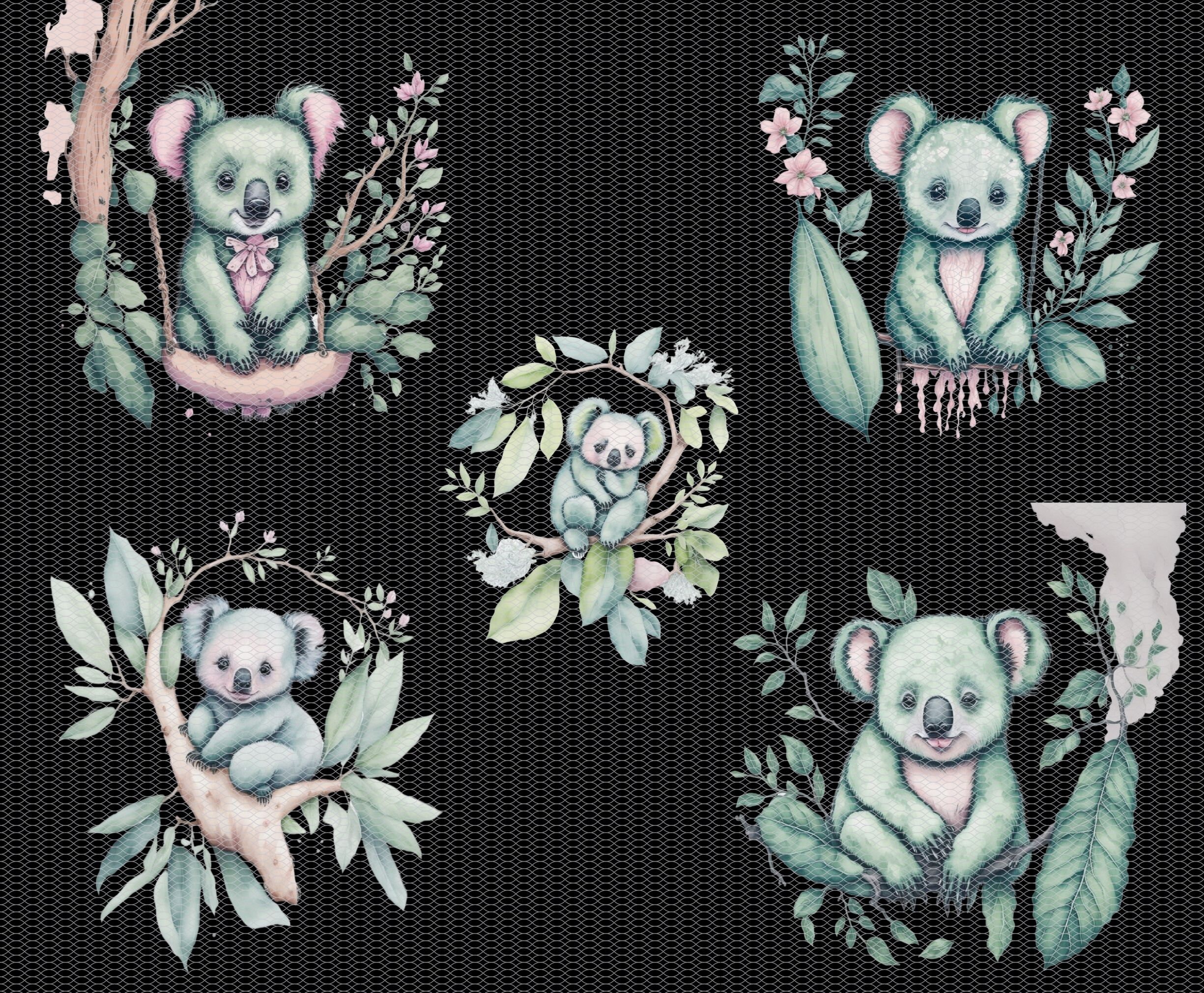 Clipart Koala, Watercolor PNG, Nursery Wall Art, Cute Koala Clipart Set ...