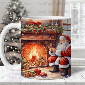 Santa Claus Mug Wrap Design, Christmas Coffee Cup Sublimation Transfer for 15oz Holiday Coffee Cups and Mugs - Festive Mug Press Designs