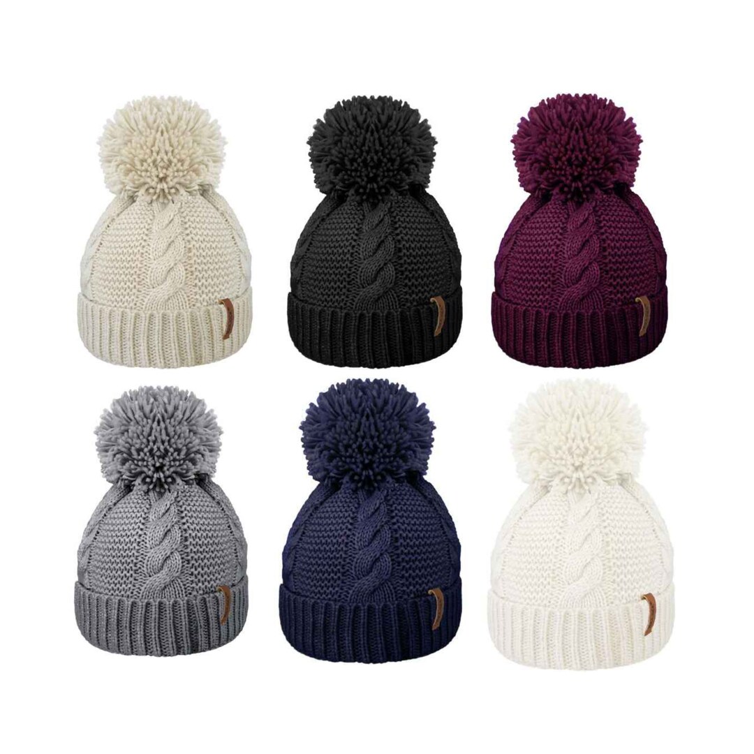 Ladies/girls Cable Knit Ski Bobble Hat With Soft Teddy Fur Etsy