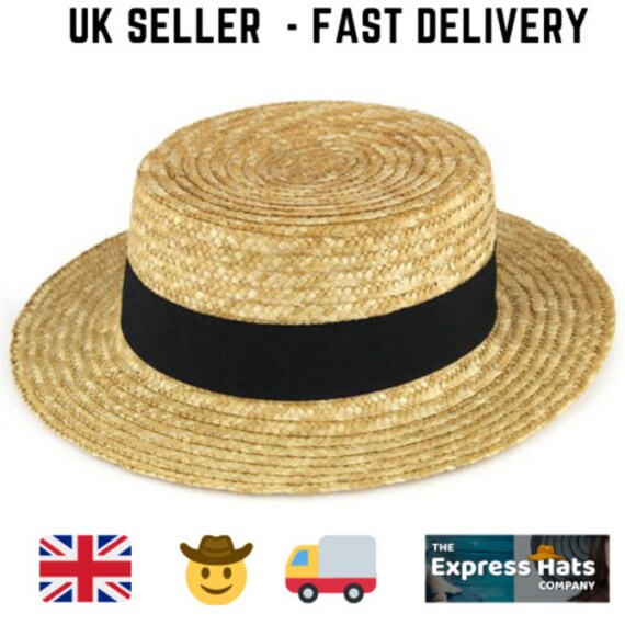 Hawkins Straw Sun Boater Hat With a 