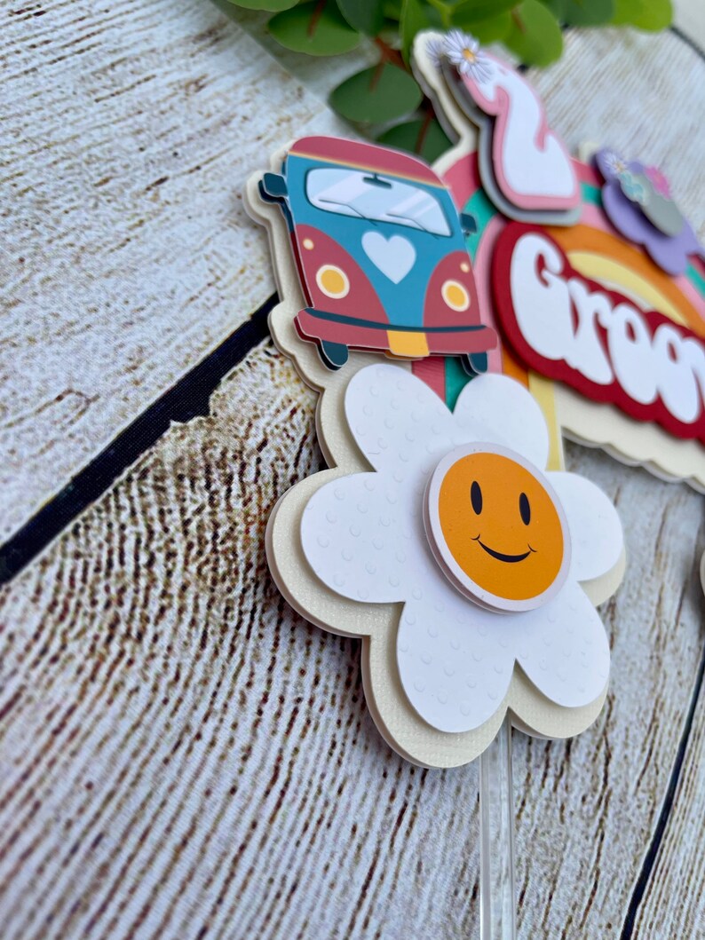 5-teiliges „Groovy One“ Kuchen-Deko-Set Im Retro-Hippie-Look – Mit Holz-Topper Für Kindergeburtstage