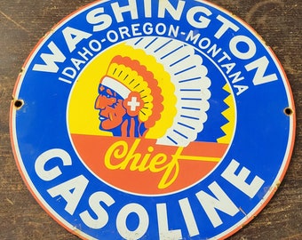 chief montana gasoline garage Oil Gas man cave  vintage round sign Reproduction 