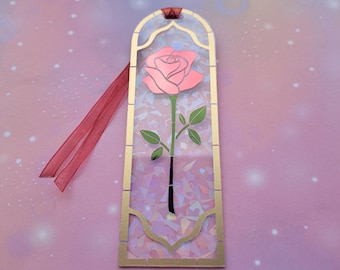 Stained glass rose bookmark, acrylic bookmark, handmade bookmark, holographic bookmark, aesthetic bookmark, bookish merch, book lover gifts