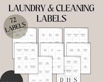 Printable Laundry Labels | Set of 72 Modern Laundry Labels | Laundry Room Organization with Glass Jar Labels | Printable Cleaning Labels