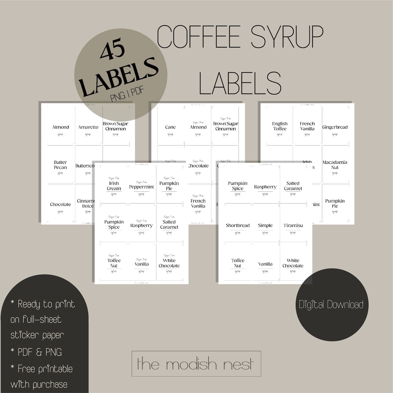 Printable Coffee Syrup Label Set of 45 Coffee Bar Labels - Etsy
