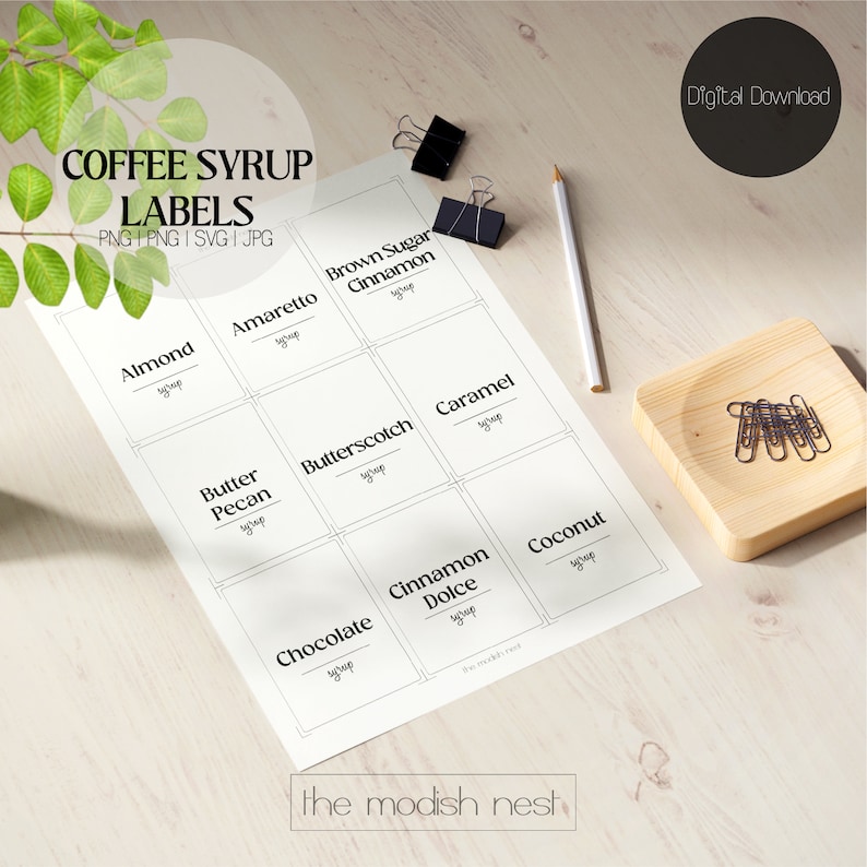 Printable Coffee Syrup Label Set of 45 | Coffee Bar Labels Download | Sugar - Free Coffee Syrup ...