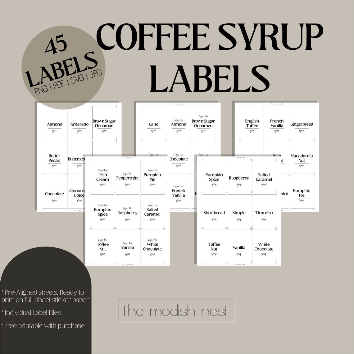 Printable Coffee Syrup Label Set of 45 | Coffee Bar Labels Download ...
