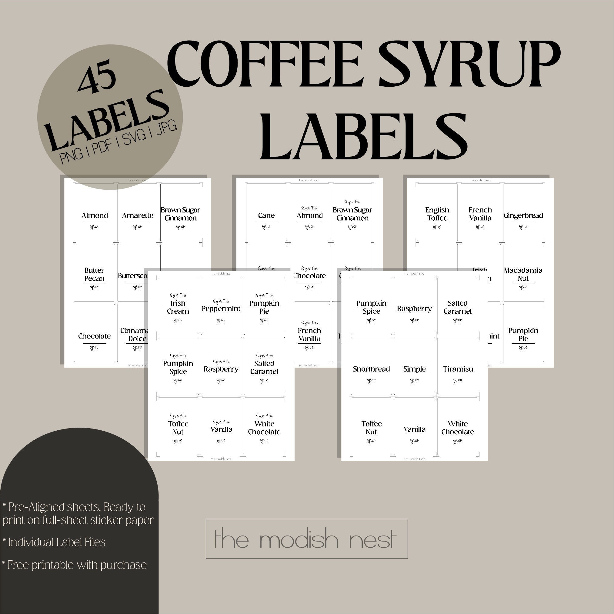 Printable Coffee Syrup Label Set of 45 | Coffee Bar Labels Download ...