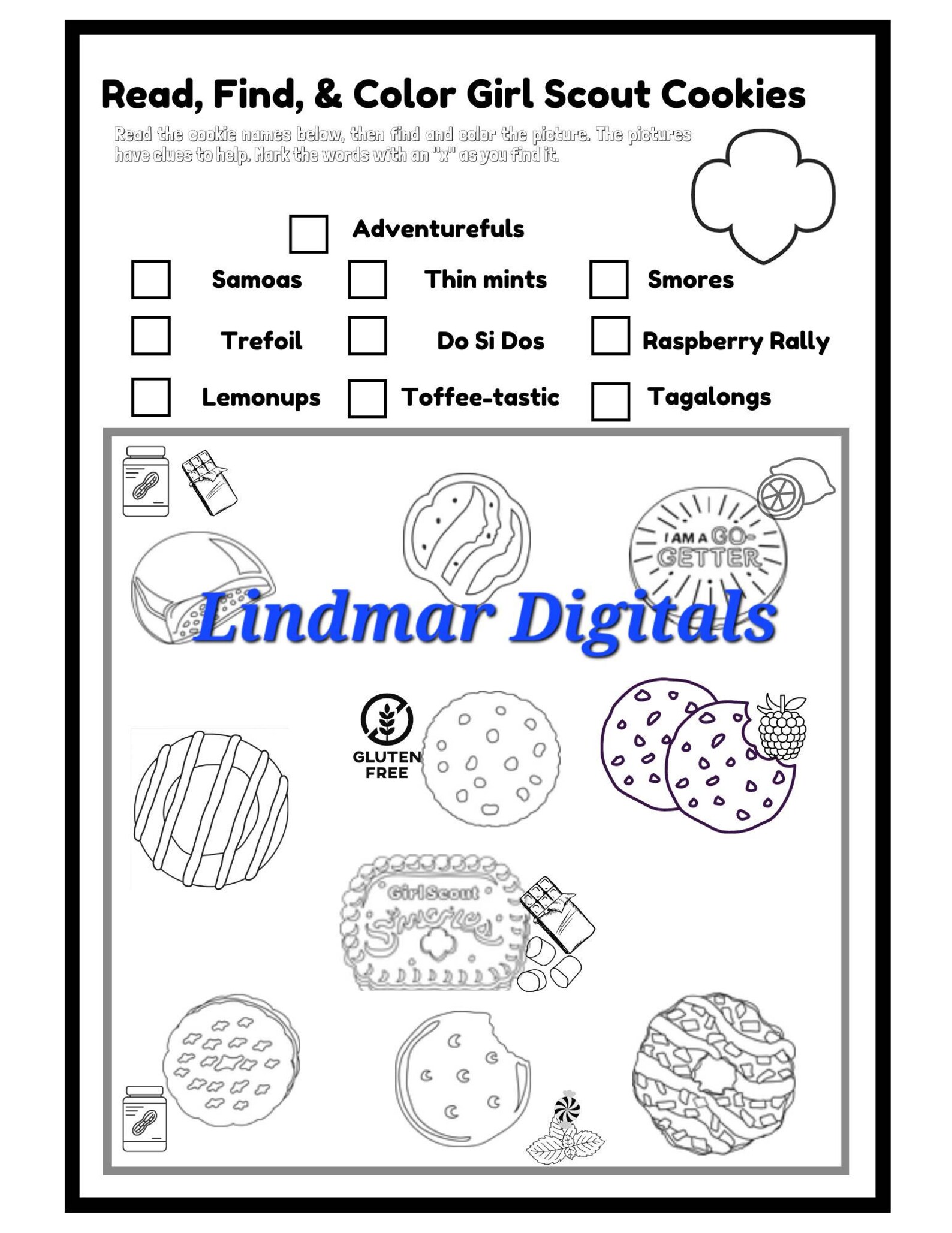 Girl Scout Cookie Fun Worksheets. 2023 With Raspberry Rally. Little ...