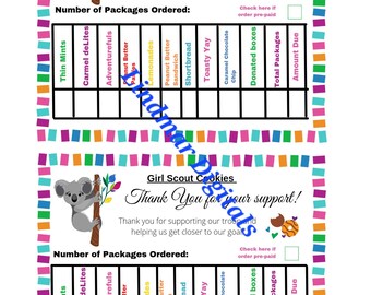 Printable thank you slips or noted to tally Cookie orders. ABC bakers