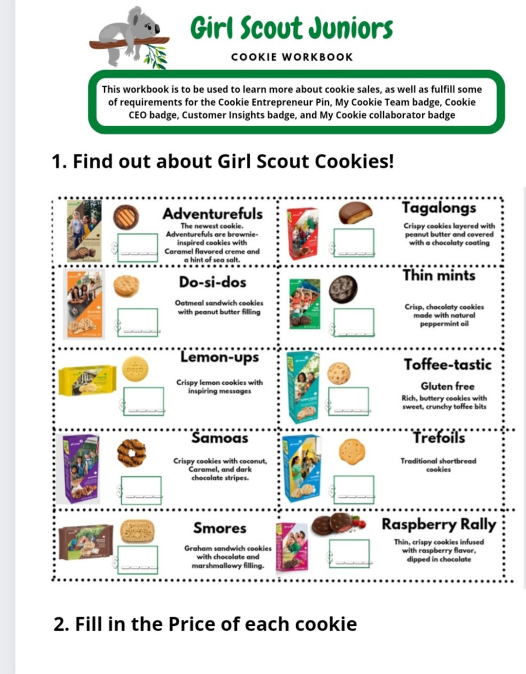 2023 Girl Scout Juniors Cookie Meeting/ Badge Requirements and Includes