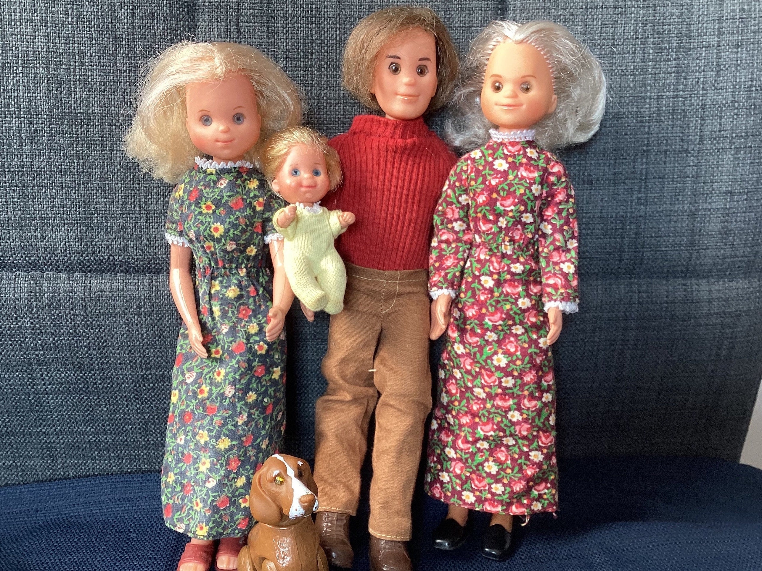 Vintage Set of Five Sunshine Family Dolls, 1970s, Mother, Father