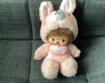 Vintage ou à la retraite Bebichhichi Sekiguchi Monchhichi Monchichi rose costume de bébé en forme de lapin, pas de sucette, 5,5 pouces