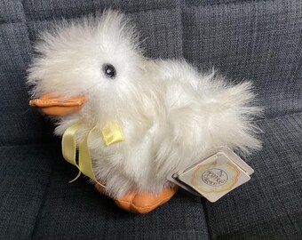 Vintage Ganz Heritage Collection Furry Duck, White Stuffed Plush with Orange Vinyl Feet and Beak, All Tags Attached